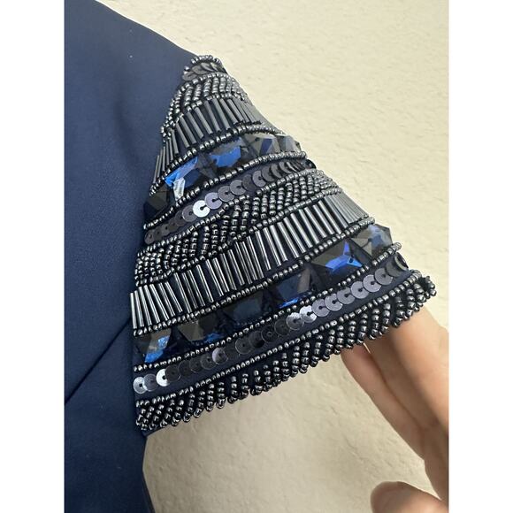 Ieena Mac Duggal Midnight Sleeveless V-Neck Beaded Shoulders Dress 55600 Size 16 - Picture 8 of 8